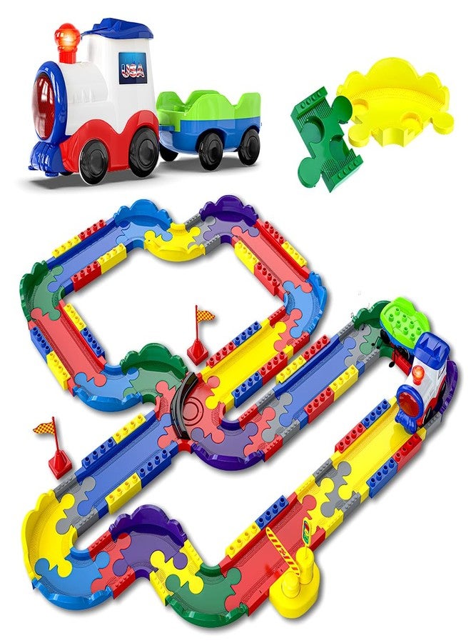 Mirana Block Rider Toy Train Set with Colorful & Multiple Track Layout - USB Rechargeable Type-C Engine - Various Sound Modes - New York, Chicago - Fun Play for Kids 1-8 Years (Medium - 82 Pcs) - Image 1
