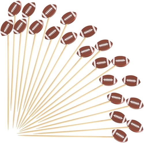 Vicuna R 100 Football Cocktail Picks, Decorative Fancy Toothpicks for Appetizers Drinks Fruit Food, 4.7 IN Long Bamboo Skewers Charcuterie Sticks for Rugby Ball Super Bowl Party Supplies Football Themed Decor - Image 1