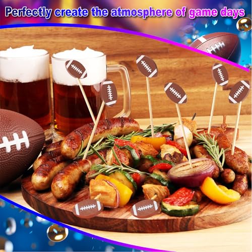 Vicuna R 100 Football Cocktail Picks, Decorative Fancy Toothpicks for Appetizers Drinks Fruit Food, 4.7 IN Long Bamboo Skewers Charcuterie Sticks for Rugby Ball Super Bowl Party Supplies Football Themed Decor - Image 2