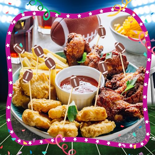 Vicuna R 100 Football Cocktail Picks, Decorative Fancy Toothpicks for Appetizers Drinks Fruit Food, 4.7 IN Long Bamboo Skewers Charcuterie Sticks for Rugby Ball Super Bowl Party Supplies Football Themed Decor - Image 5