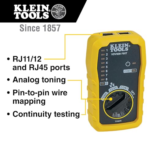 Klein Tools مجموعة مولد الصوت وكاشف الأسلاك Klein Tools VDV500-705 لأسلاك Ethernet والإنترنت والهاتف والسماعات والكابلات المحورية والفيديو والبيانات RJ45 و RJ11 و RJ12 - Image 3
