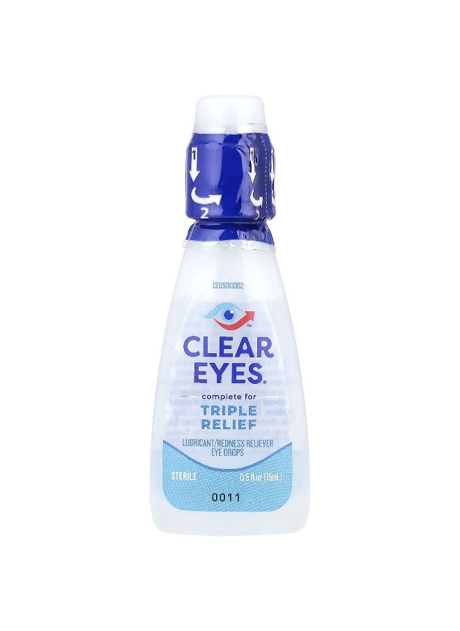 Clear Eyes Clear Eyes, Triple Relief, Lubricant/Redness Reliever Eye Drops, 0.5 fl oz (15 ml)  - Image 1
