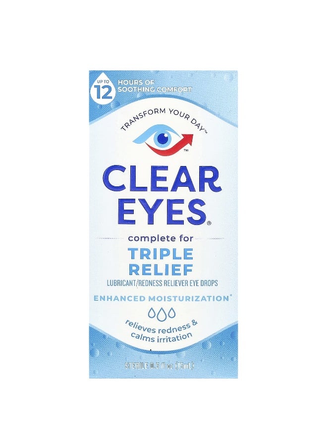 Clear Eyes Clear Eyes, Triple Relief, Lubricant/Redness Reliever Eye Drops, 0.5 fl oz (15 ml)  - Image 2
