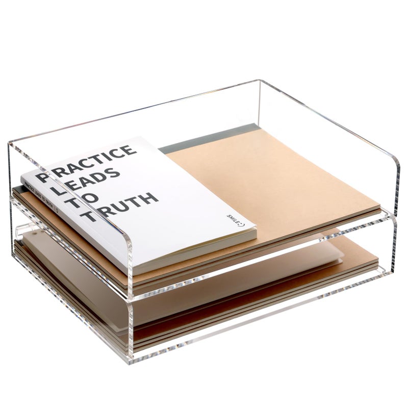 SANRUI Acrylic Paper Tray Organizer for DeskDesk Organizers and Accessories2 Pack Stackable Paper Organizer for LetterDocumentsBooksMagazines CrystalClear File Organizer