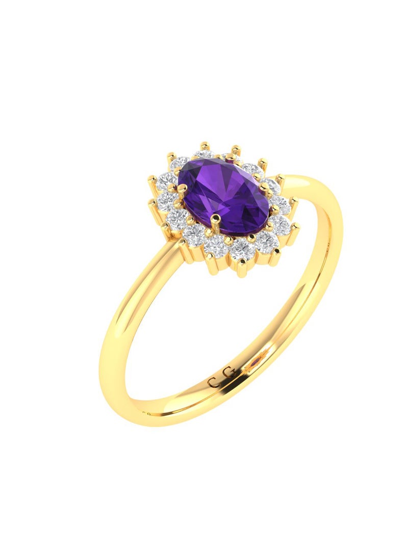Capri Gold Diana Oval Amethyst and Sparkling Diamond Ring in 18K Yellow Gold  - Image 2