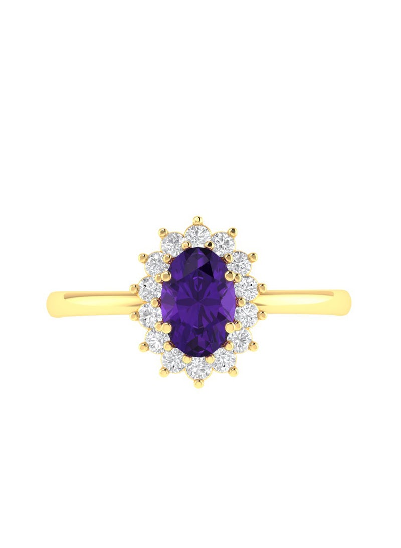 Capri Gold Diana Oval Amethyst and Sparkling Diamond Ring in 18K Yellow Gold  - Image 1