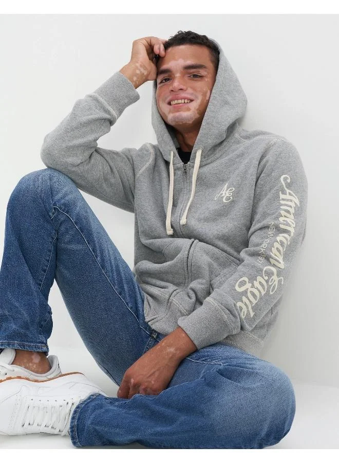امريكان ايجل AE Graphic Heather Zip-Up Hoodie