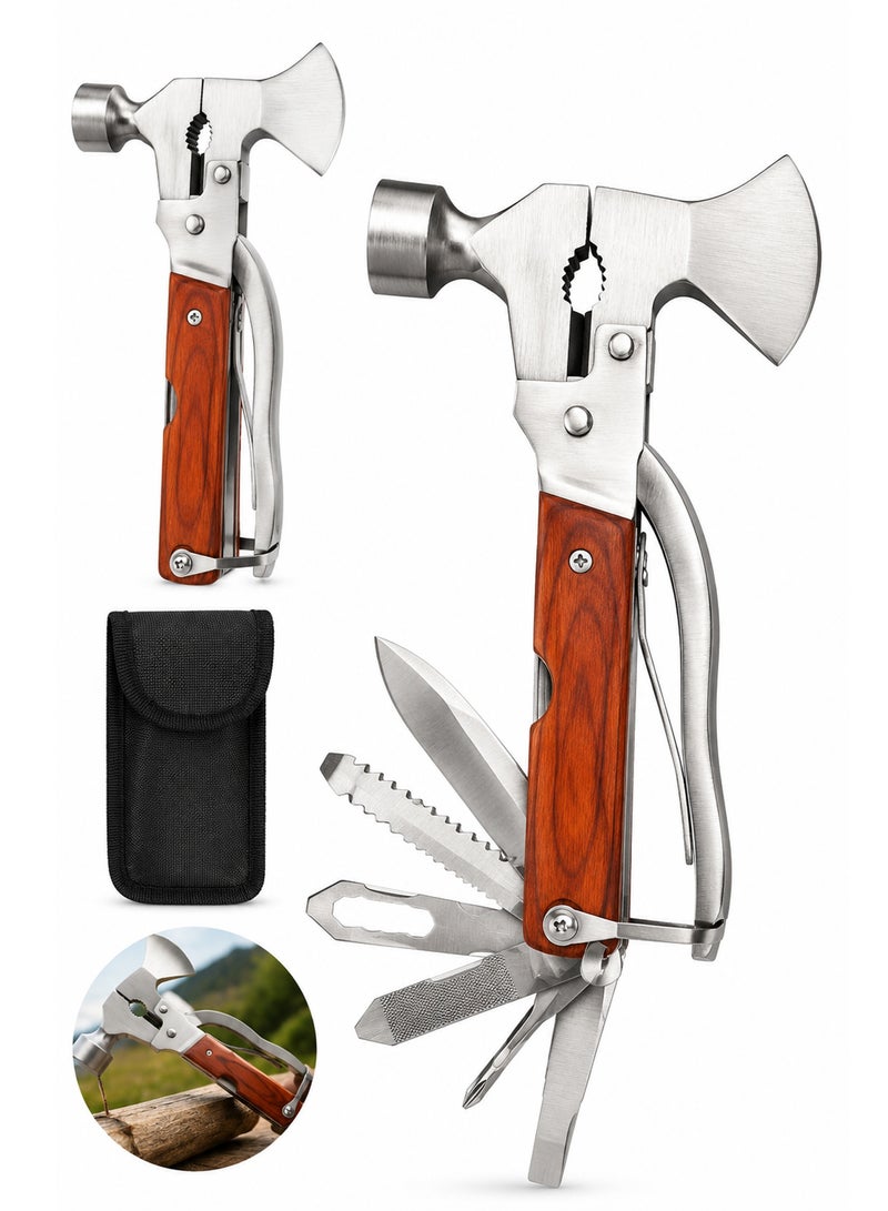 Multi-Function Survival Hammer 12-in-1 – Portable Camping Multi Tool with Axe Hammer Knife Saw Screwdriver Bottle Opener Pliers and Carry Pouch for Outdoor Emergency Hiking DIY Repairs - Image 1