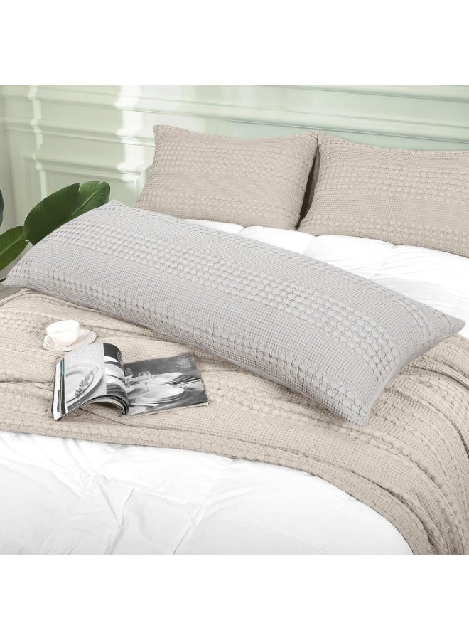 PHF PHF 100% Cotton Waffle Body Pillowcase with Zipper, 1 Pack 20" x 54" Soft Skin-Friendly Pillow Sham, No Filling, Aesthetic Woven and Breathable Waffle Weave Body Pillow Cover for Bed, Light Grey - Image 1