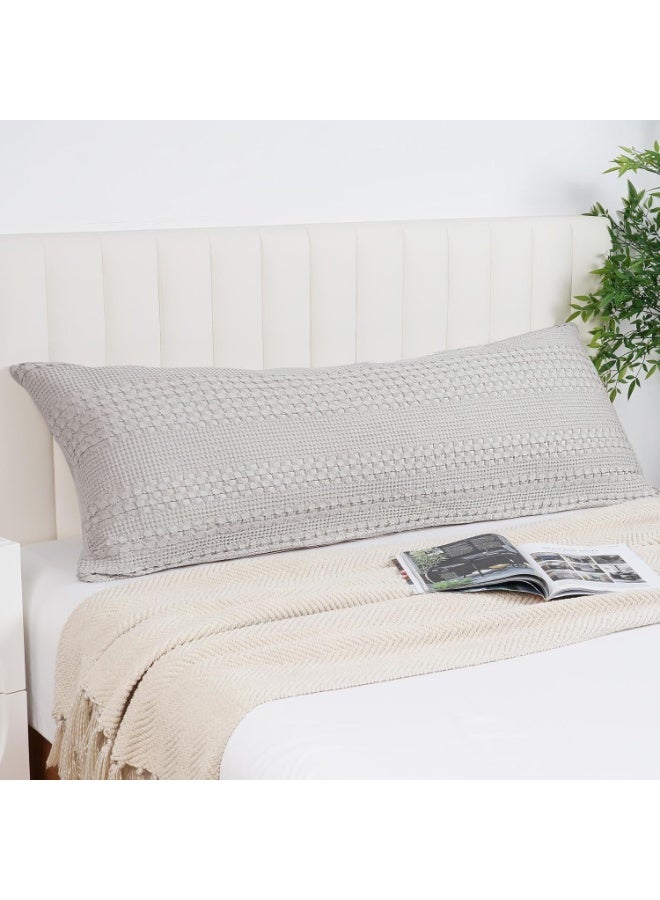 PHF PHF 100% Cotton Waffle Body Pillowcase with Zipper, 1 Pack 20" x 54" Soft Skin-Friendly Pillow Sham, No Filling, Aesthetic Woven and Breathable Waffle Weave Body Pillow Cover for Bed, Light Grey - Image 3