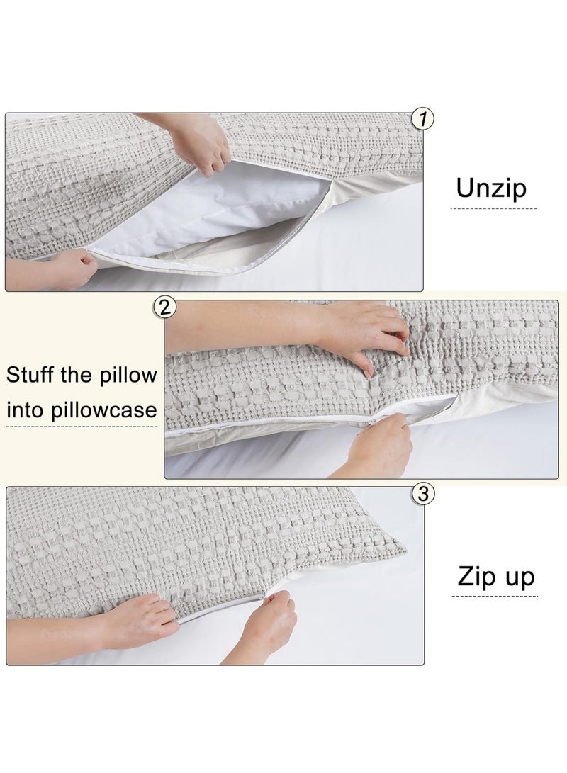 PHF PHF 100% Cotton Waffle Body Pillowcase with Zipper, 1 Pack 20" x 54" Soft Skin-Friendly Pillow Sham, No Filling, Aesthetic Woven and Breathable Waffle Weave Body Pillow Cover for Bed, Light Grey - Image 2
