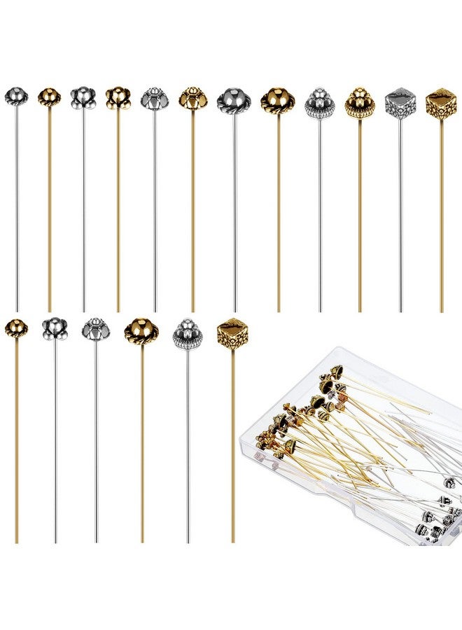 Luinabio 60 Pieces Jewelry Head Pins Mixed Color Alloy Pins Flower Needle Retro Long Metallic Head Pins Silver And Gold Beading Headpins For Jewelry Making Earring Bracelet Women Diy Accessories - Image 1