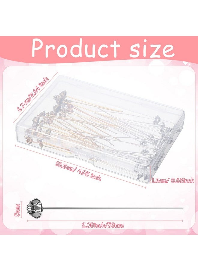 Luinabio 60 Pieces Jewelry Head Pins Mixed Color Alloy Pins Flower Needle Retro Long Metallic Head Pins Silver And Gold Beading Headpins For Jewelry Making Earring Bracelet Women Diy Accessories - Image 2