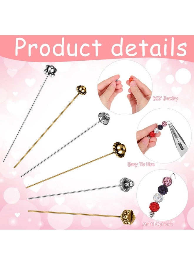 Luinabio 60 Pieces Jewelry Head Pins Mixed Color Alloy Pins Flower Needle Retro Long Metallic Head Pins Silver And Gold Beading Headpins For Jewelry Making Earring Bracelet Women Diy Accessories - Image 3