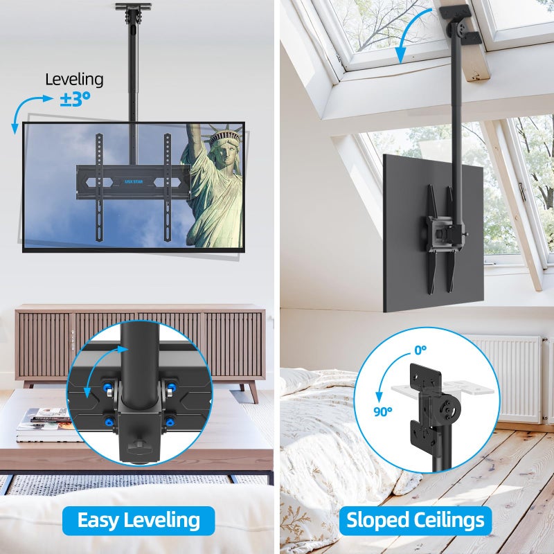 USX STAR Ceiling TV Mount for 26-65 inch TVs, 360Â° Swivel Full Motion Ceiling Mount TV Bracket, Height Adjustable, Tilt TVs Ceilings Mounts, Supports up to 110 Lbs, Max VESA 400x400mm - Image 3