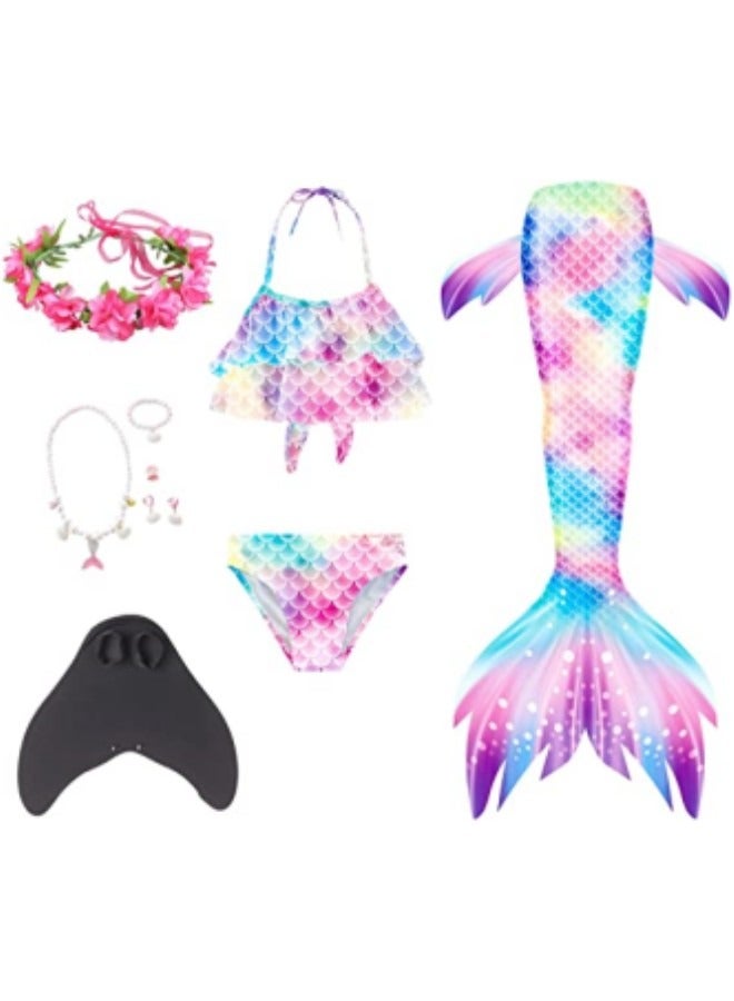 GGEROU Girls Swimwear Mermaid Tail Swimwear,Bikini Sets with Head Garland Necklace Hair Clip,Mermaid Costume Swimsuits for Kids - Image 1