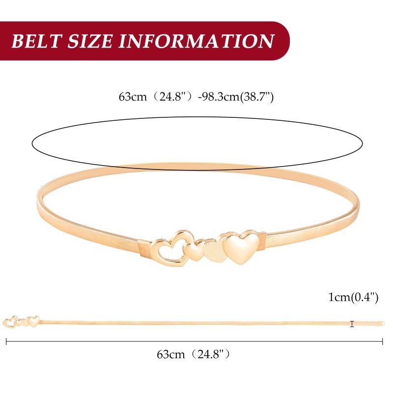 E-Clover Valentine Love Heart Belts for Women Gold Waist Skinny Stretch Belt for Dresses Metal Waistband - Image 2