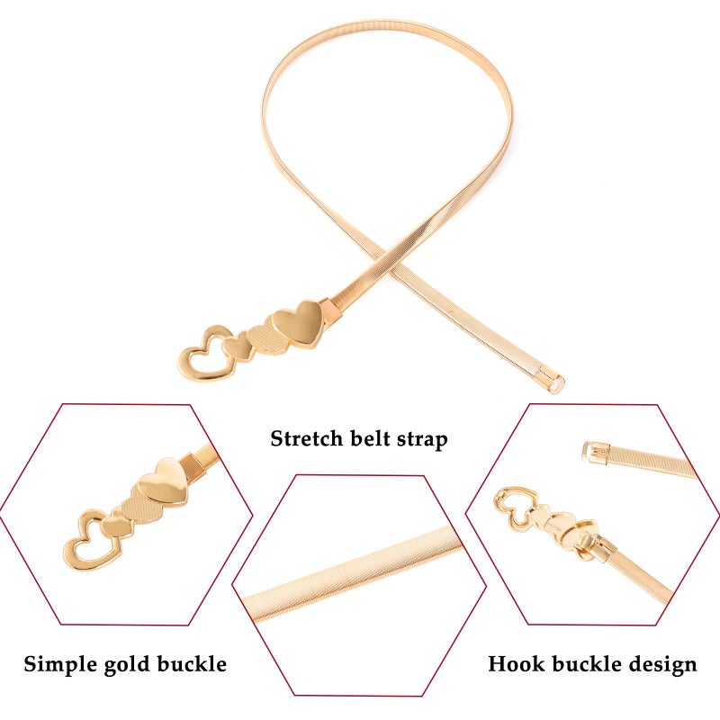 E-Clover Valentine Love Heart Belts for Women Gold Waist Skinny Stretch Belt for Dresses Metal Waistband - Image 3