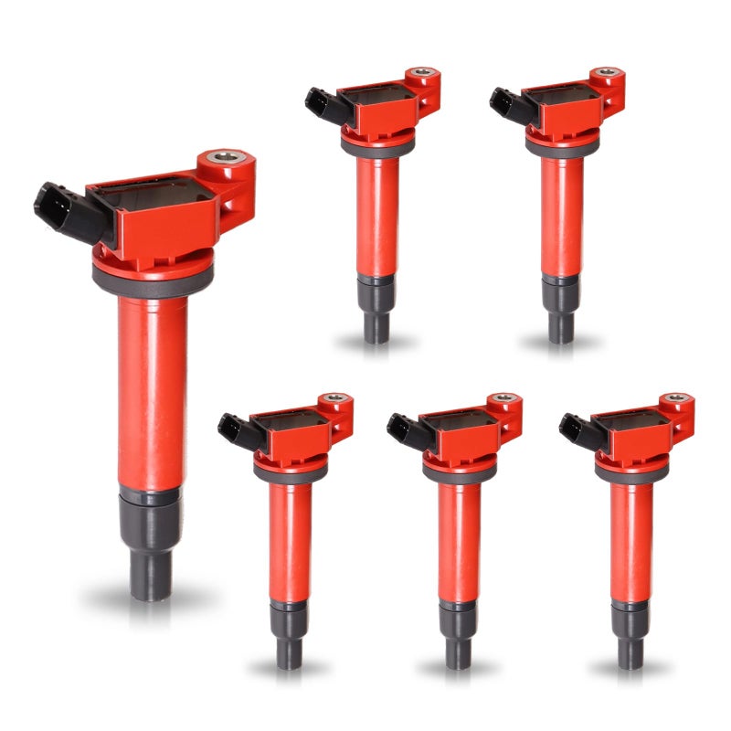 ENA Pack of 6 Red Ignition Coil 30 33 V6 Compatible with Lexus Toyota Avalon Camry Highlander Sienna Solara ES300 RX300 ES RX 300 1999 2000 2001 2002 2003 2004 2005 2006 2007 2008 Coils for UF267