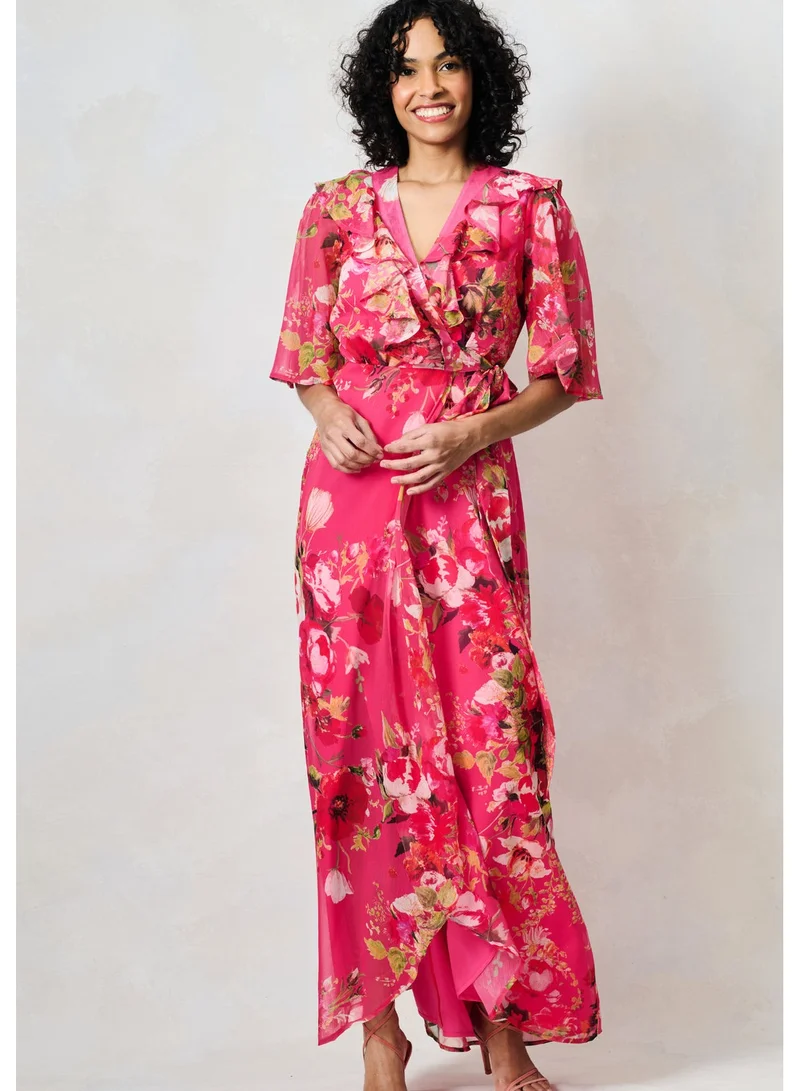 هوب اند ايفي فستان ماكسي ملفوف بأكمام منفوشة وربطة خصر