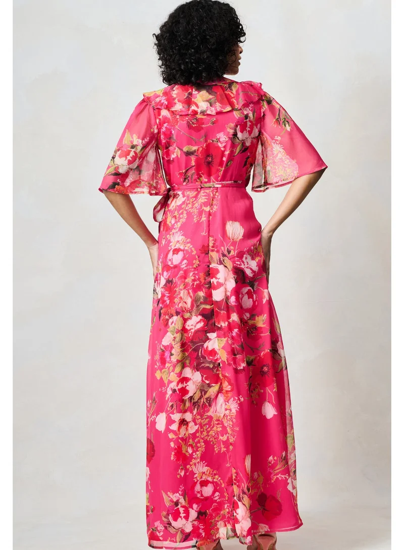 هوب اند ايفي فستان ماكسي ملفوف بأكمام منفوشة وربطة خصر