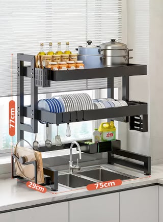 2-Tier Over Sink Dish Drying Rack, Over Sink Plate and Cup Organizer with Cutlery Basket, Knife Holder and Cutting Board Holder for Kitchen and Restaurant Black - 75x29x77CM - pzsku/ZC6C320B70AEF76495071Z/45/1745060623/3501a056-1217-498a-bdd4-732d0f971349