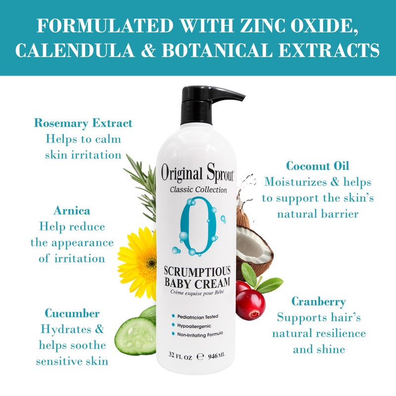 Original Sprout Scrumptious Baby Cream, Gentle Moisturizing Cream for Dry, Sensitive Skin & Diaper Rash, Non-Greasy Baby Lotion with Zinc Oxide & Calendula for Face & Body, 32 fl oz - Image 3