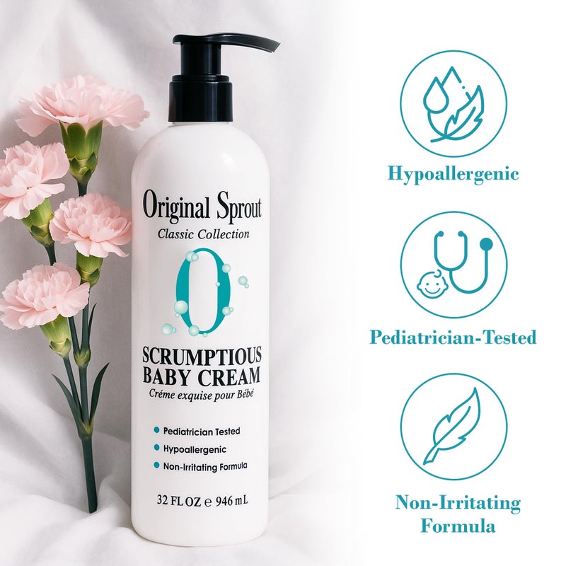 Original Sprout Scrumptious Baby Cream, Gentle Moisturizing Cream for Dry, Sensitive Skin & Diaper Rash, Non-Greasy Baby Lotion with Zinc Oxide & Calendula for Face & Body, 32 fl oz - Image 4