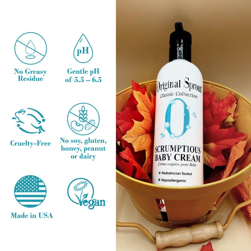 Original Sprout Scrumptious Baby Cream, Gentle Moisturizing Cream for Dry, Sensitive Skin & Diaper Rash, Non-Greasy Baby Lotion with Zinc Oxide & Calendula for Face & Body, 32 fl oz - Image 2