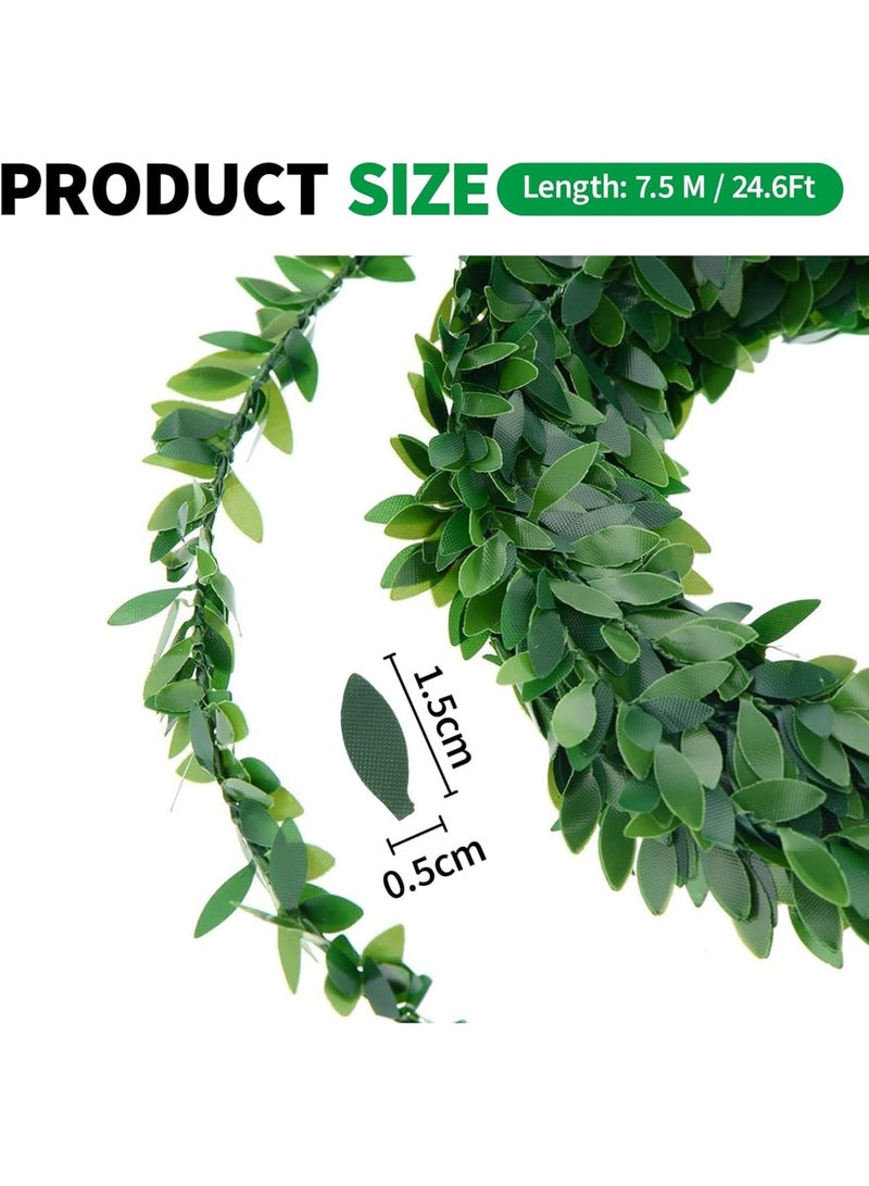 SYOSI إكليل صناعي، أوراق خضراء لزينة المنزل والحديقة وحفلات الزفاف، زينة حائط واقعية، إكليل أوراق معلق سهل الاستخدام، 7.5 م 24.6 قدم، عبوة واحدة خضراء - Image 2