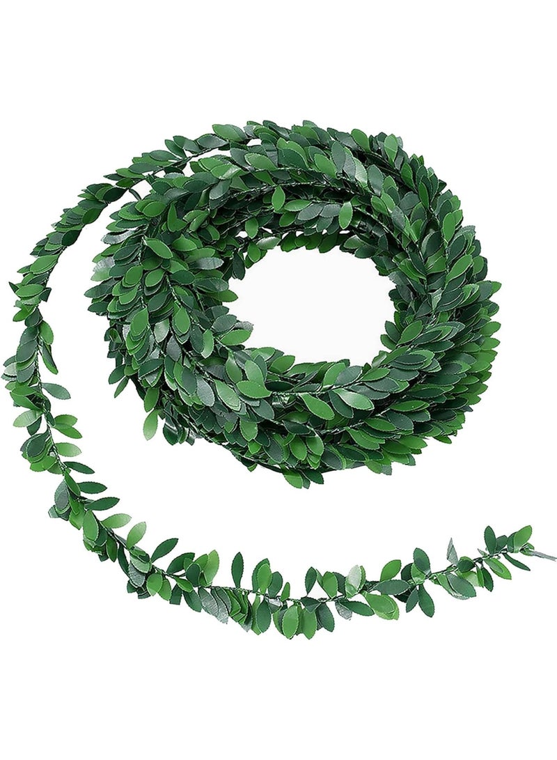 SYOSI إكليل صناعي، أوراق خضراء لزينة المنزل والحديقة وحفلات الزفاف، زينة حائط واقعية، إكليل أوراق معلق سهل الاستخدام، 7.5 م 24.6 قدم، عبوة واحدة خضراء - Image 1