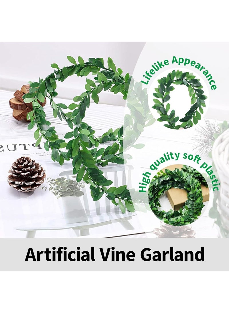 SYOSI إكليل صناعي، أوراق خضراء لزينة المنزل والحديقة وحفلات الزفاف، زينة حائط واقعية، إكليل أوراق معلق سهل الاستخدام، 7.5 م 24.6 قدم، عبوة واحدة خضراء - Image 3