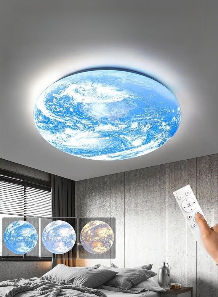 WALALLA 33cm Dimmable Earth Ceiling Light Fixture 36W with Remote, 3000K/4000K/6500K Dimmable Flush Mount Kids Ceiling Light, Wall Mount Earth Light for Kids Room Bedroom Study Room Aisle,Blue - Image 1