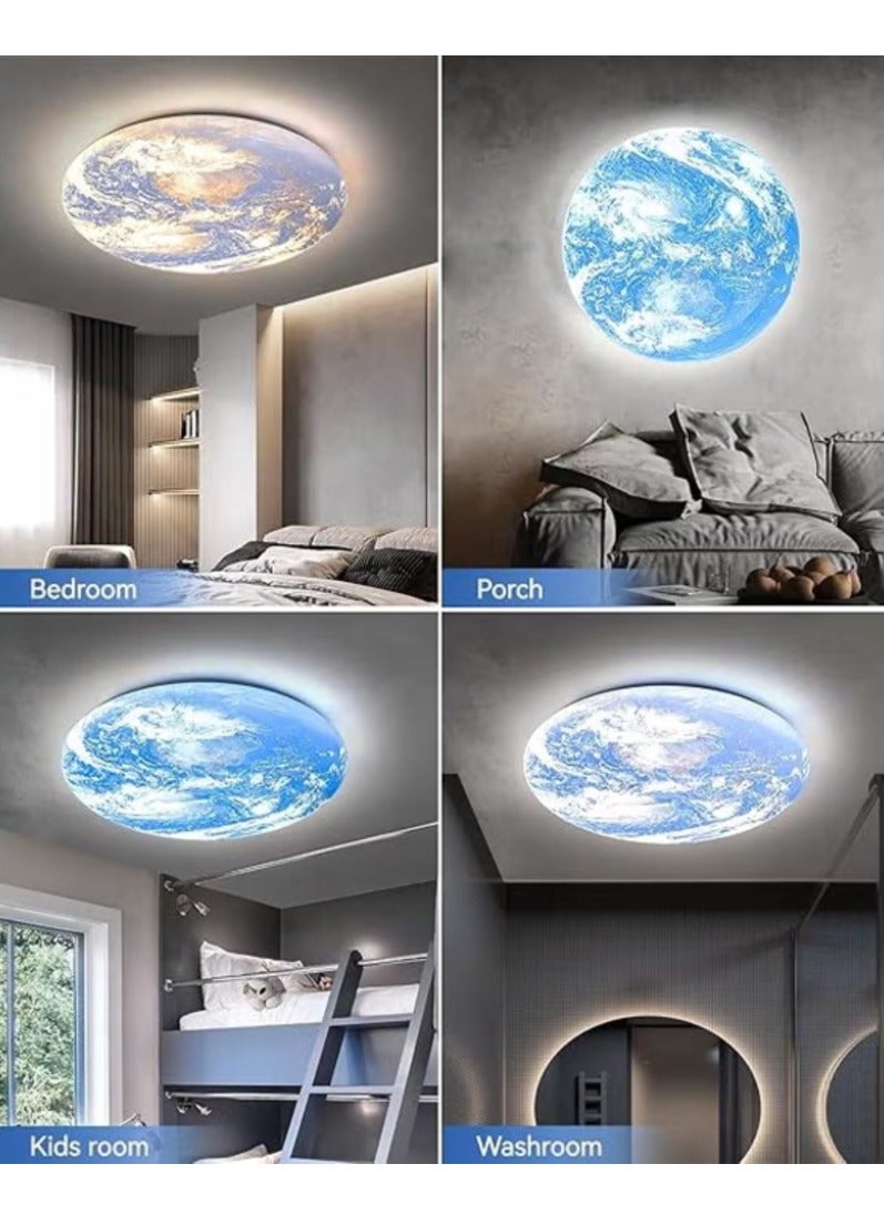 WALALLA 33cm Dimmable Earth Ceiling Light Fixture 36W with Remote, 3000K/4000K/6500K Dimmable Flush Mount Kids Ceiling Light, Wall Mount Earth Light for Kids Room Bedroom Study Room Aisle,Blue - Image 4