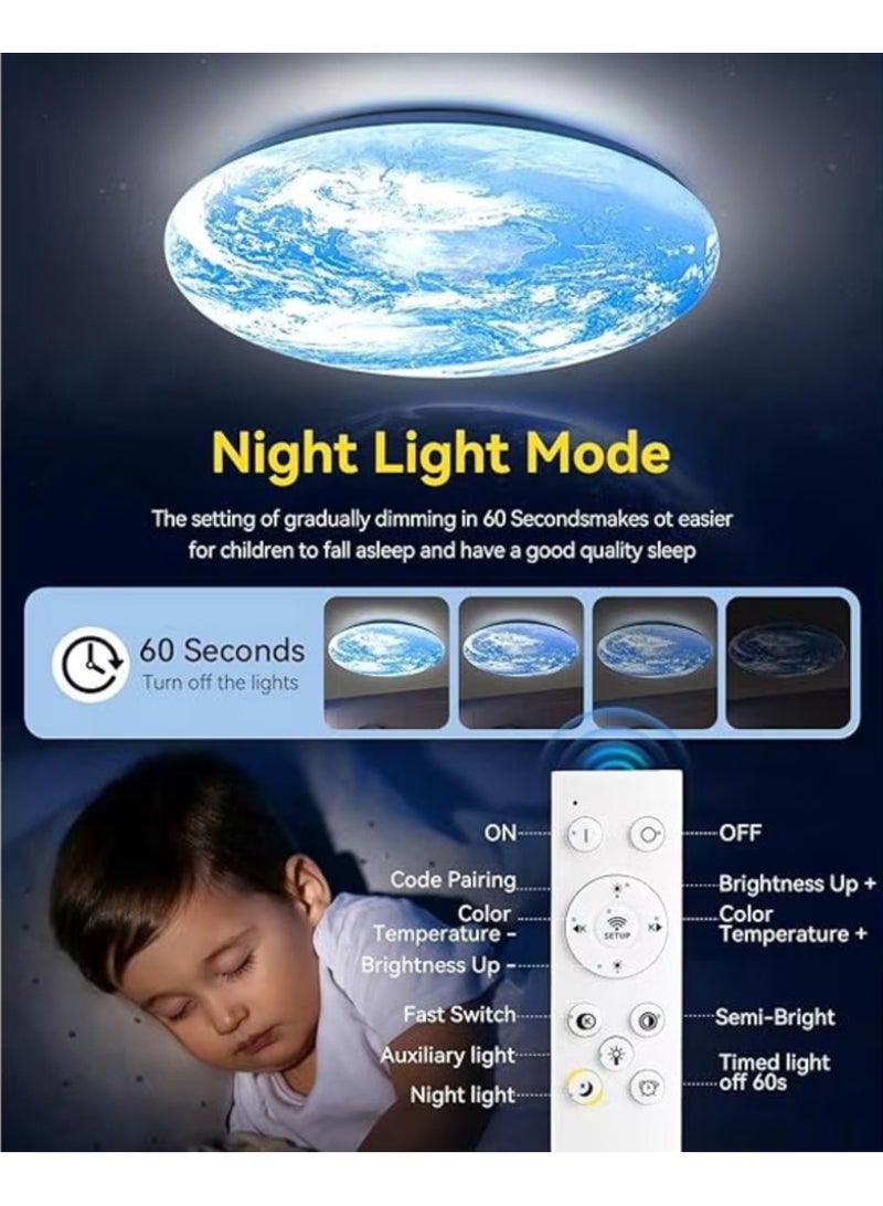 WALALLA 33cm Dimmable Earth Ceiling Light Fixture 36W with Remote, 3000K/4000K/6500K Dimmable Flush Mount Kids Ceiling Light, Wall Mount Earth Light for Kids Room Bedroom Study Room Aisle,Blue - Image 5