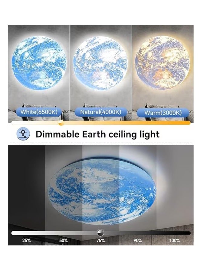 WALALLA 33cm Dimmable Earth Ceiling Light Fixture 36W with Remote, 3000K/4000K/6500K Dimmable Flush Mount Kids Ceiling Light, Wall Mount Earth Light for Kids Room Bedroom Study Room Aisle,Blue - Image 2
