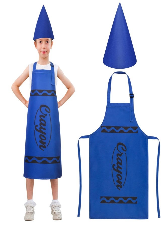 XLSXEXCL Kids Crayon Costume Set, Crayon Apron with Gnome Cone Hat, Funny Dress Up Outfit Accessories for Halloween, World Book Day, School Plays (Blue) - Image 1