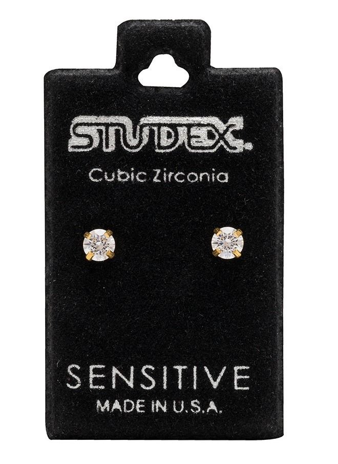 Studex - 4MM Cubic Zirconia 24K Pure Gold Plated Ear Studs - Image 1