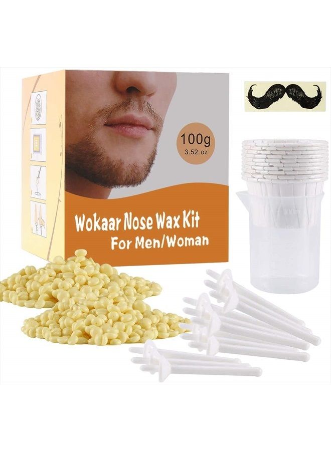 Wokaar Nose Wax Kit, 100g Wax, 30 Applicators. Nose Ear Hair Instant Removal Kits from Wokaar (15-20 Times Usage ).Nostril Waxing Kit for Men and Women, Safe Easy Quick & Painless.10 Mustache Guards,15pcs Pa - Image 1