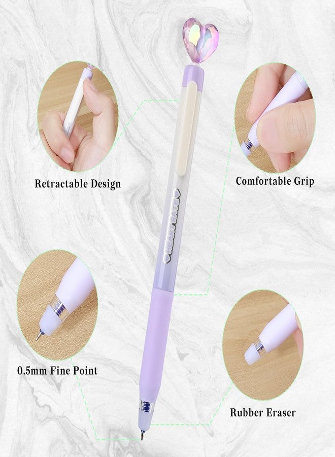 Temiary 8 Pcs Retractable Erasable Gel Pens, 0.5 mm Fine Point Blue Ink Pen with Eraser, Smooth Writing for Crossword Puzzle (Transparent Heart) - Image 3