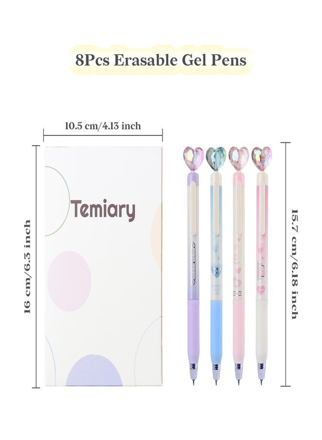 Temiary 8 Pcs Retractable Erasable Gel Pens, 0.5 mm Fine Point Blue Ink Pen with Eraser, Smooth Writing for Crossword Puzzle (Transparent Heart) - Image 2