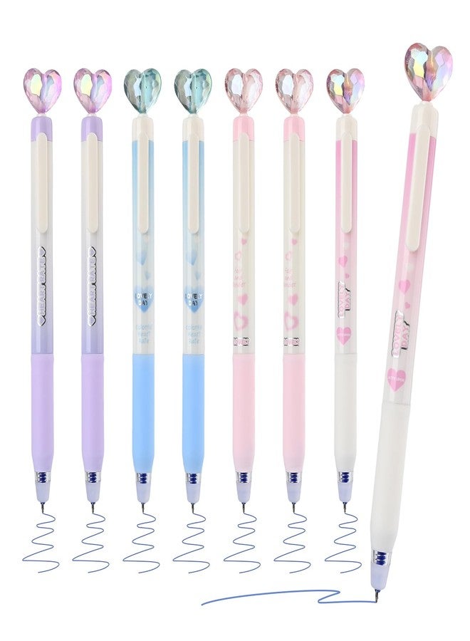 Temiary 8 Pcs Retractable Erasable Gel Pens, 0.5 mm Fine Point Blue Ink Pen with Eraser, Smooth Writing for Crossword Puzzle (Transparent Heart) - Image 1