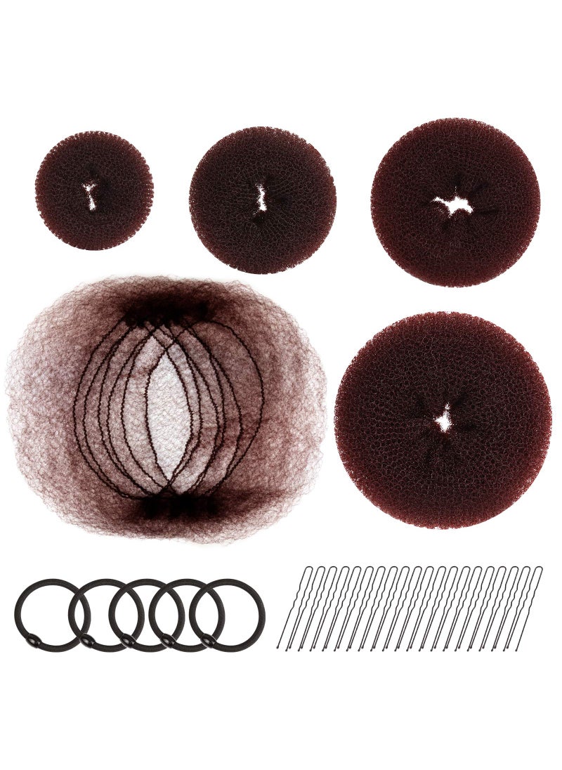FANDAMEI FANDAMEI Hair Accessory Set: 20 Invisible Nets, 4 Donut Makers, 5 Elastics, 20 Bobby Pins (Brown) 
