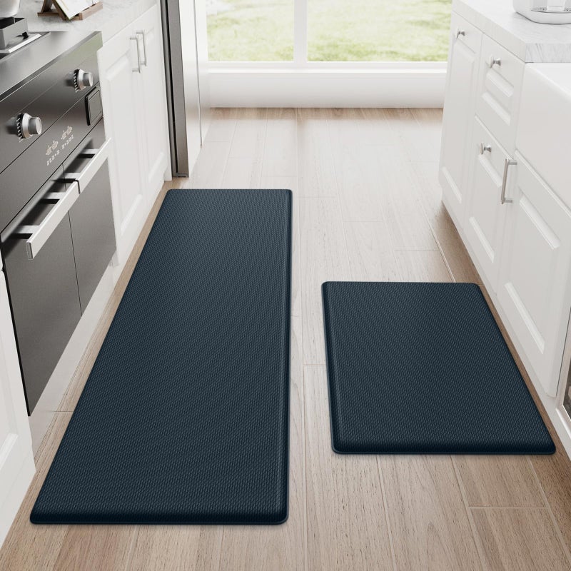 StepRite Kitchen Mats, 2PCS Kitchen Rugs, Cushioned Anti Fatigue Kitchen Mats for Floor, Non-Slip Standing Desk Mat, Waterproof Kitchen Rug Set for Floor, Office, 17.3"x30"+17.3"x47", Dark Charcoal - Image 1