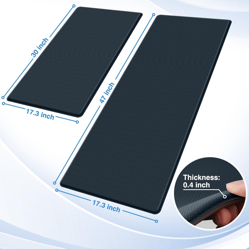 StepRite Kitchen Mats, 2PCS Kitchen Rugs, Cushioned Anti Fatigue Kitchen Mats for Floor, Non-Slip Standing Desk Mat, Waterproof Kitchen Rug Set for Floor, Office, 17.3"x30"+17.3"x47", Dark Charcoal - Image 2