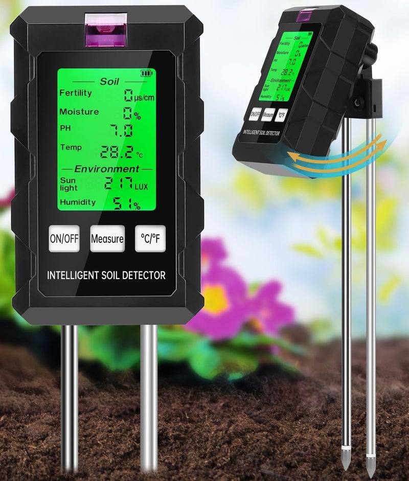 Meridian 6‑in‑1 Digital Soil Meter with Dual Probe – Measures Moisture, pH, Fertility, Temperature, Sunlight & Humidity for Garden, Lawn and Farm - CT - Image 1