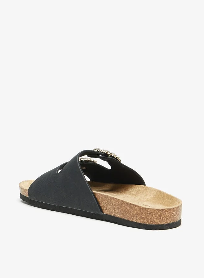 Flora Bella By Shoexpress Women's Embellished Buckle Detail Slip-On Sandals