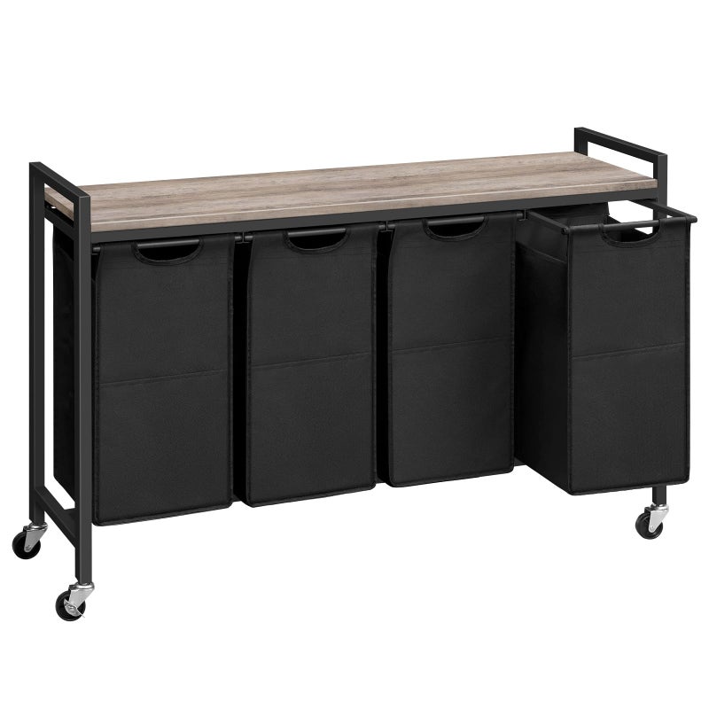 HOOBRO Laundry Sorter 4 Sections, Laundry Hamper with Wheels, 4 Ã— 10.5 Gal (39.8L), Rolling Laundry Basket, Pull-Out and Removable Oxford Fabric Bags, Greige and Black BG04XY01 - Image 1