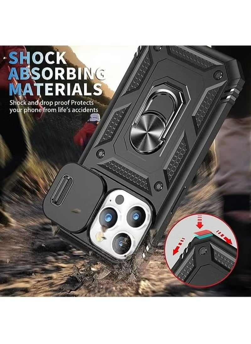 X-level iPhone 15 Pro Case Cover With 360° Rotate Magnetic Ring Kickstand Phone Holder And Slide Camera Len Cover Protector Anti-drop Anti-Scratch Anti-Dust Shockproof Protective Mobile Phone Accessory  - Image 3