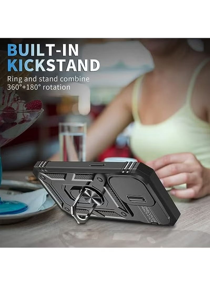 X-level iPhone 15 Pro Case Cover With 360° Rotate Magnetic Ring Kickstand Phone Holder And Slide Camera Len Cover Protector Anti-drop Anti-Scratch Anti-Dust Shockproof Protective Mobile Phone Accessory  - Image 5